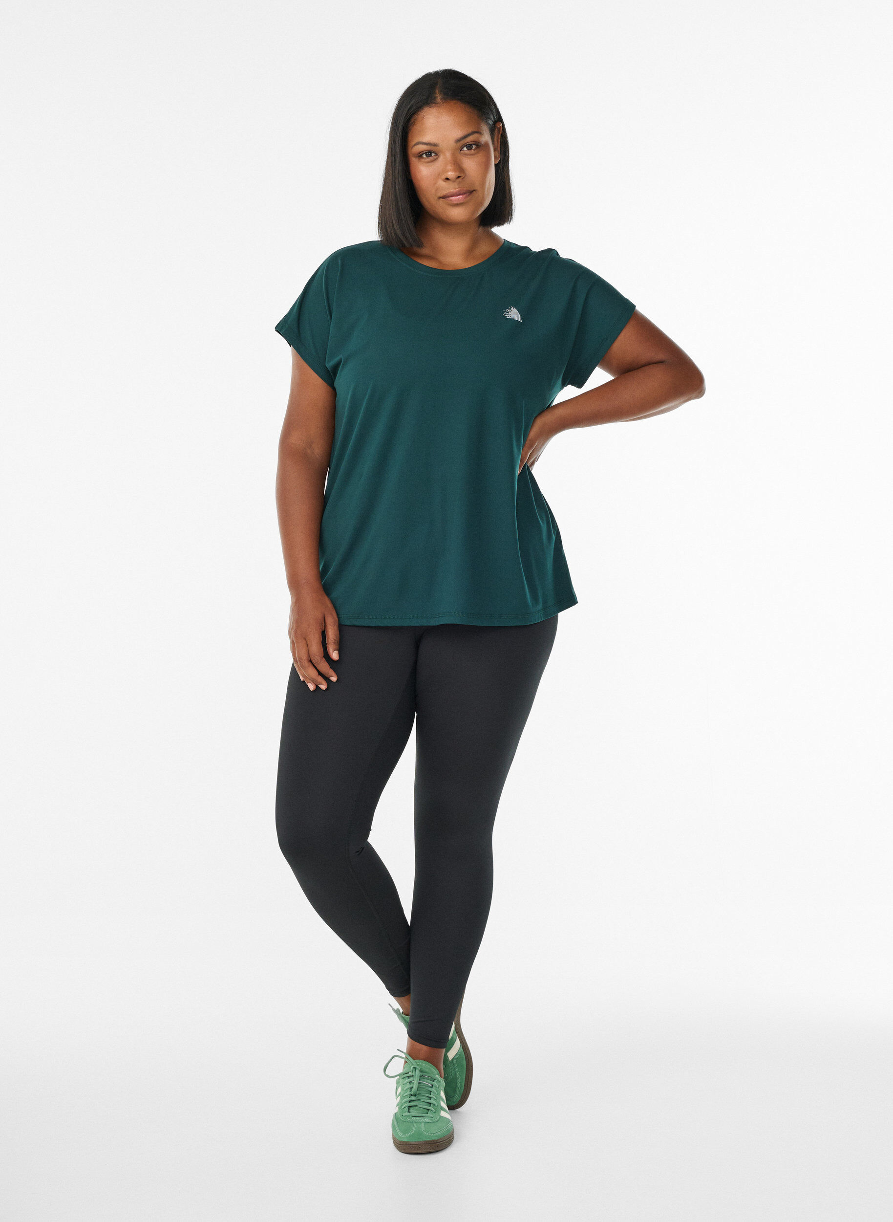 Zizzi T-shirt de sport couleur unie, Vert fonc&eacute;, Model image number 1