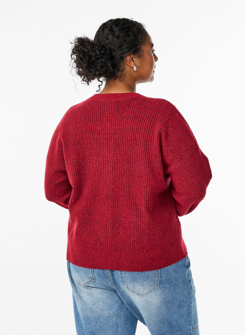 Rippenstrick Strickjacke mit Knöpfen, Rot, Model image number 1