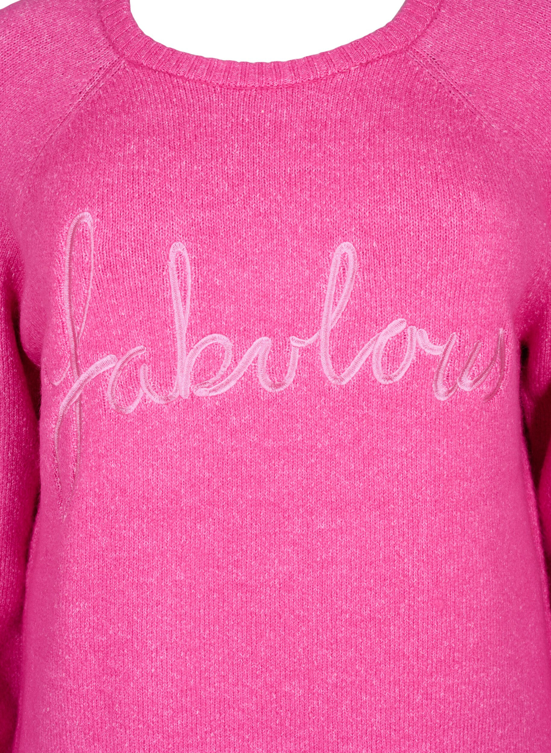 Zizzi Strickpullover mit aufgesticktem Text, Raspberry Rose, Packshot image number 2