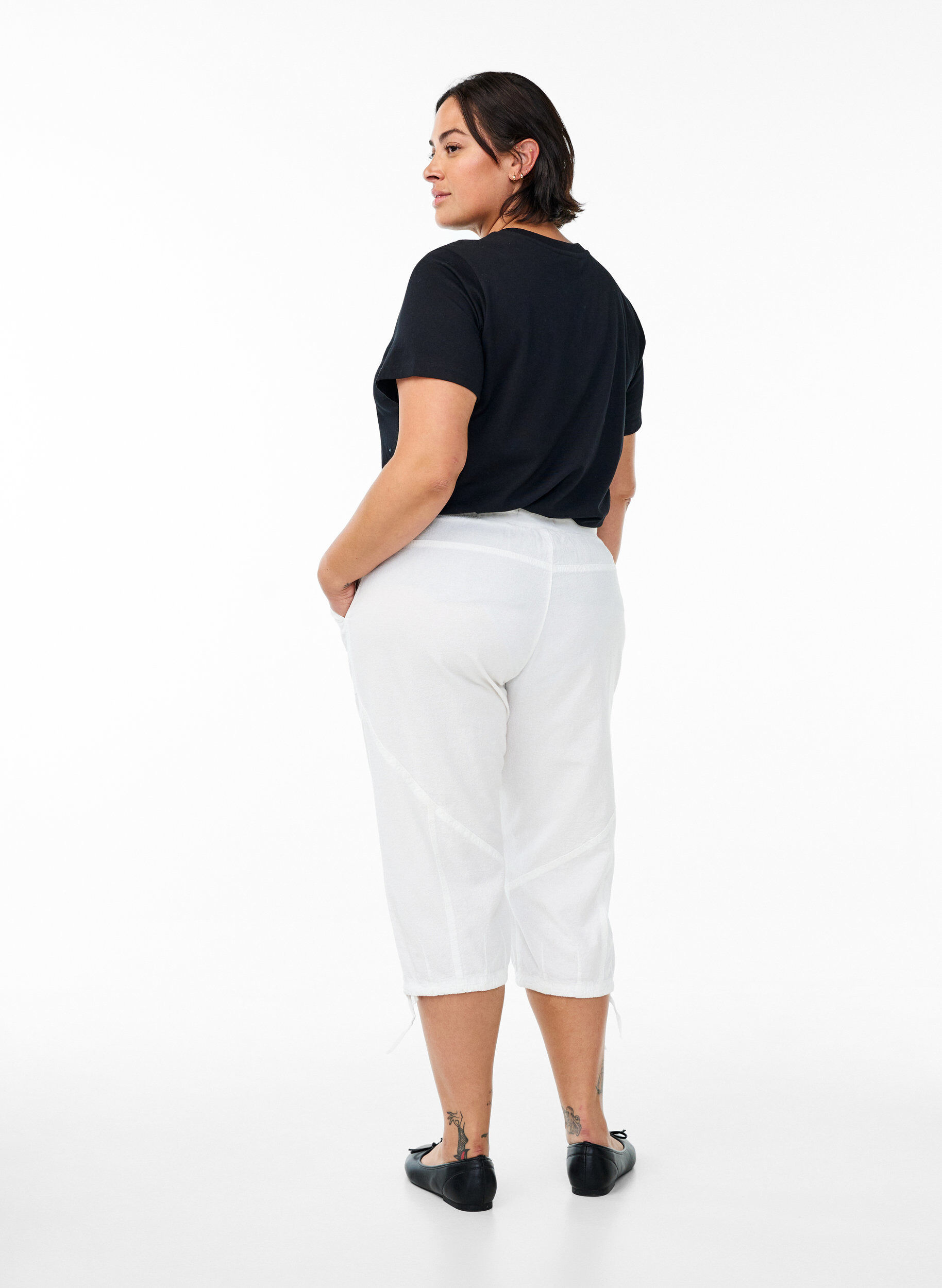 Zizzi Capri-Hose aus Baumwolle, Wei&szlig;, Model image number 1