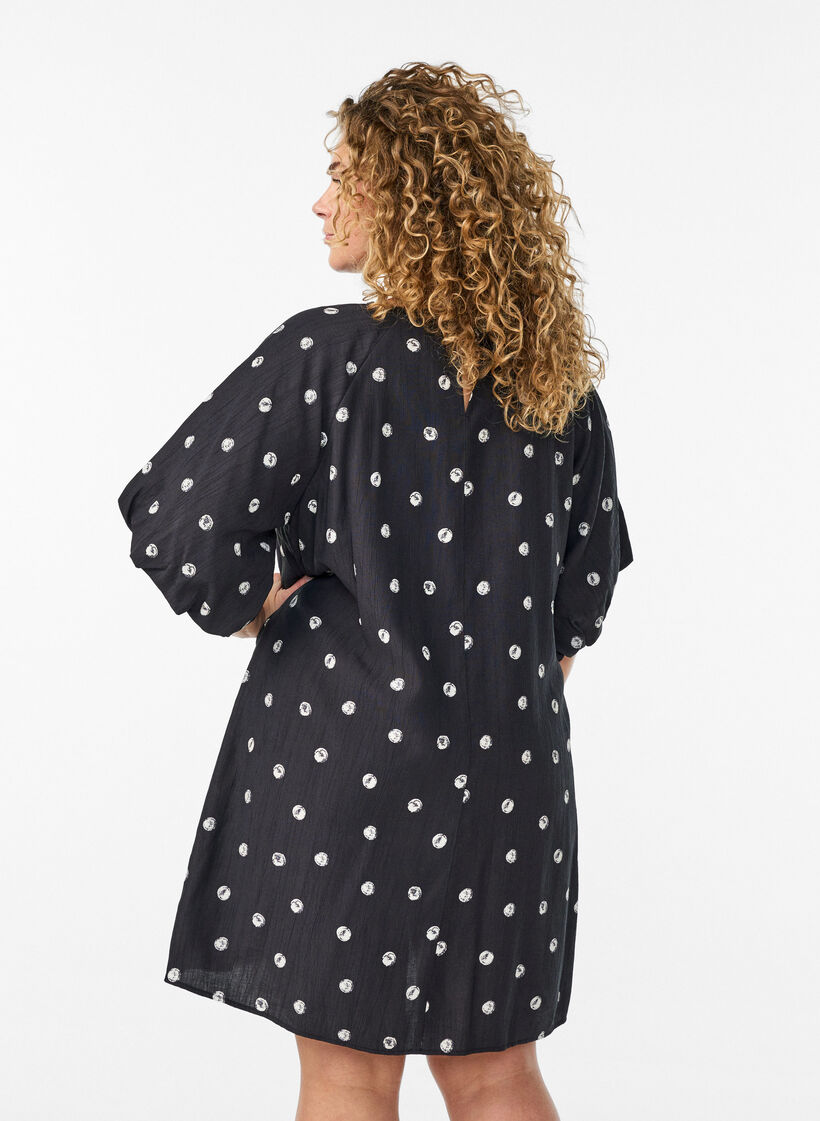 Robe courte en viscose avec manches ballon, 9990, Model image number 2