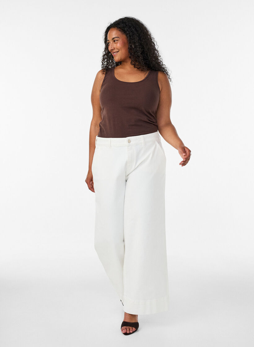 Haut basic uni en coton, Marron, Model image number 1