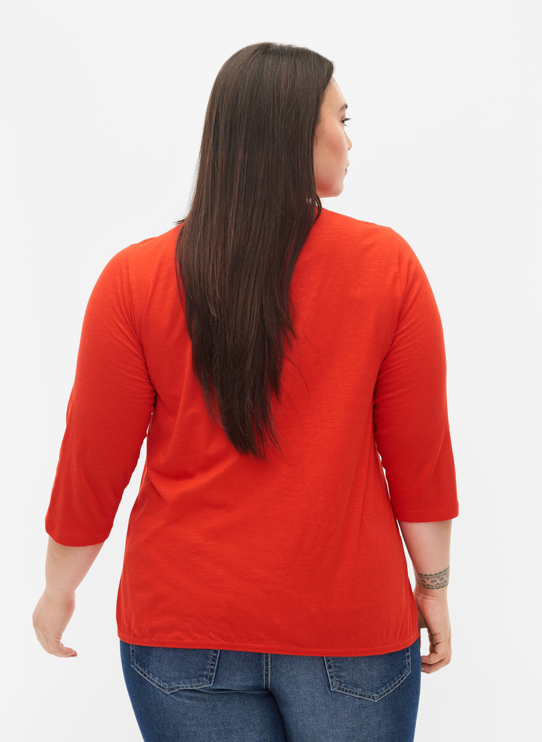 Zizzi Blouse en coton &agrave; manches 3/4, Fiery Red, Model image number 1