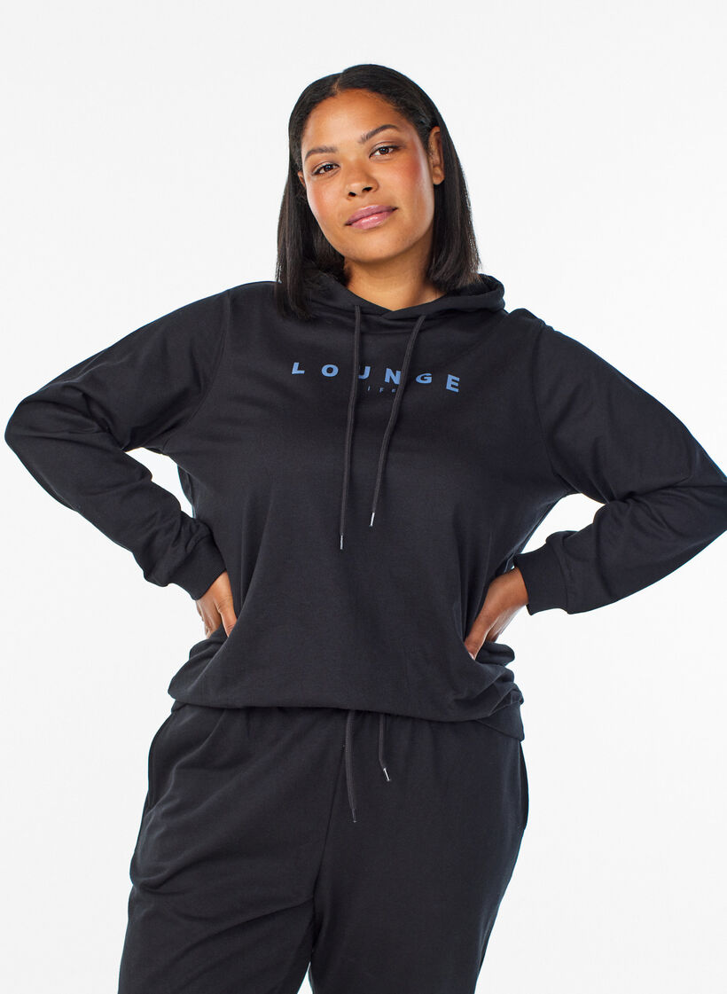 Sweat &agrave; capuche avec imprim&eacute;, Noir, Model image number 0