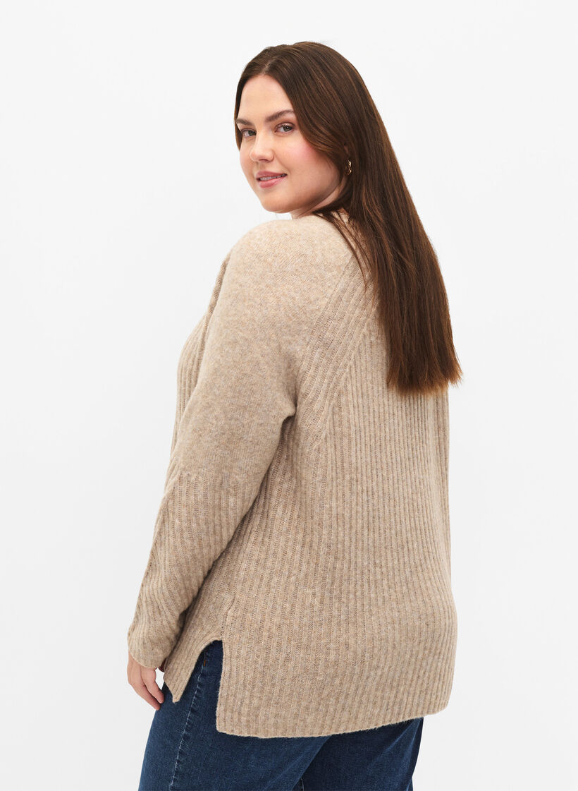 Strickpullover mit Schlitz, Simply Taupe Mel., Model image number 1