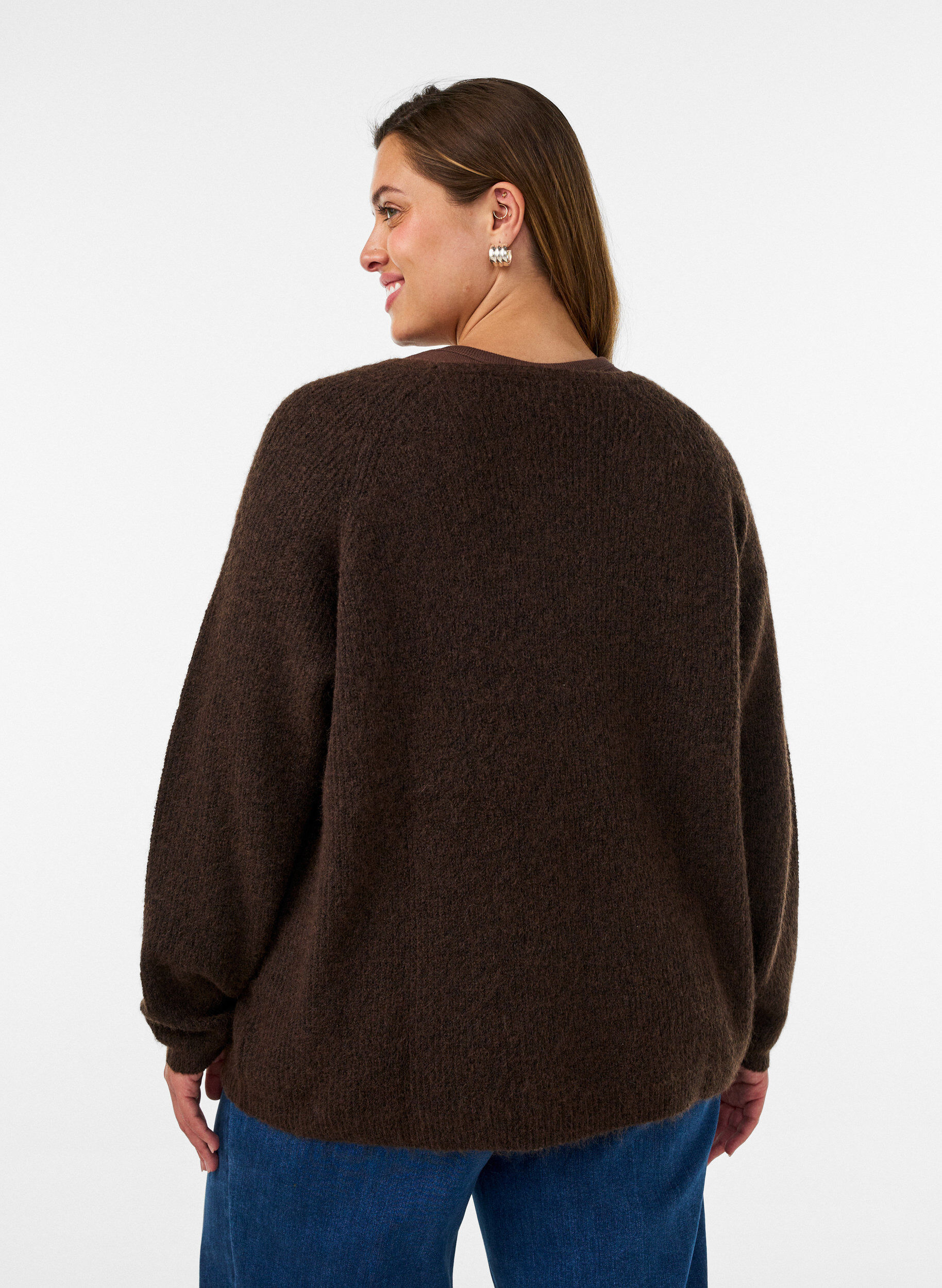 ZizziStrickbluse mit V-Ausschnitt und Raglan&auml;rmeln, Braun, Model image number 2
