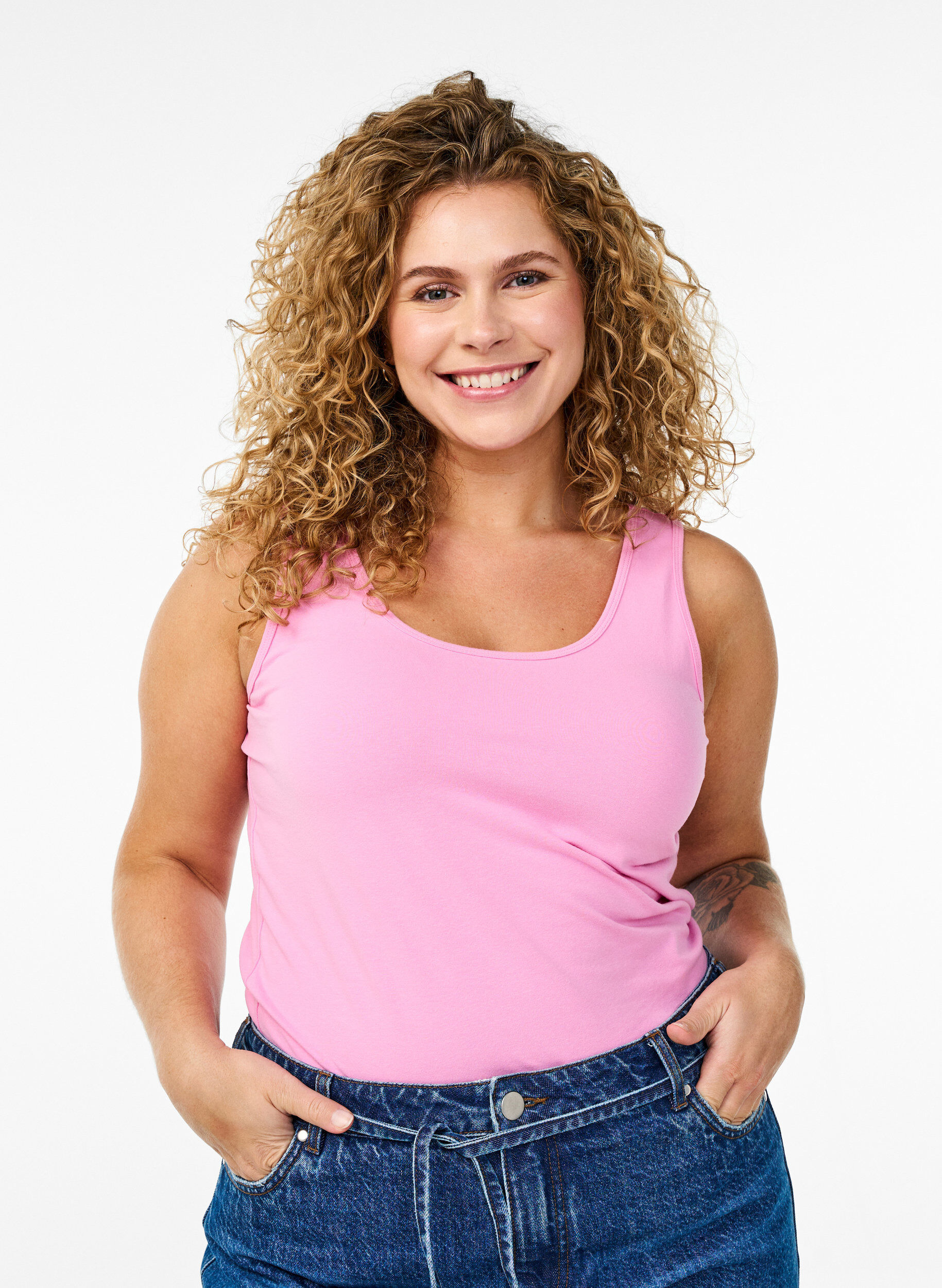 Solide Farbe Grundoberteil aus Baumwolle, Pink, Model