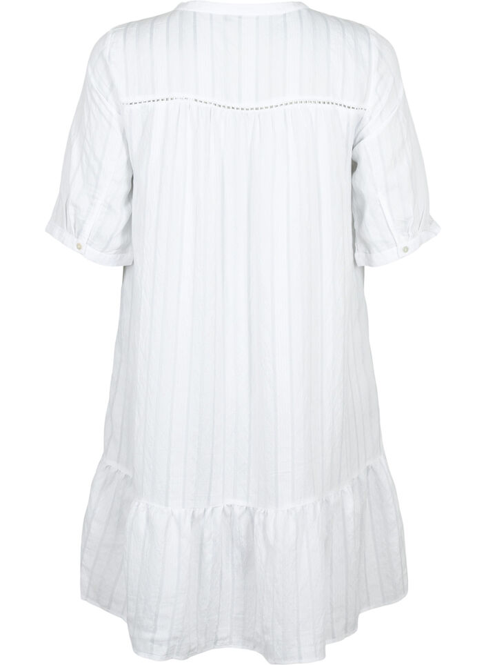 Robe en viscose rayée avec ruban en dentelle, Bright White, Packshot image number 1