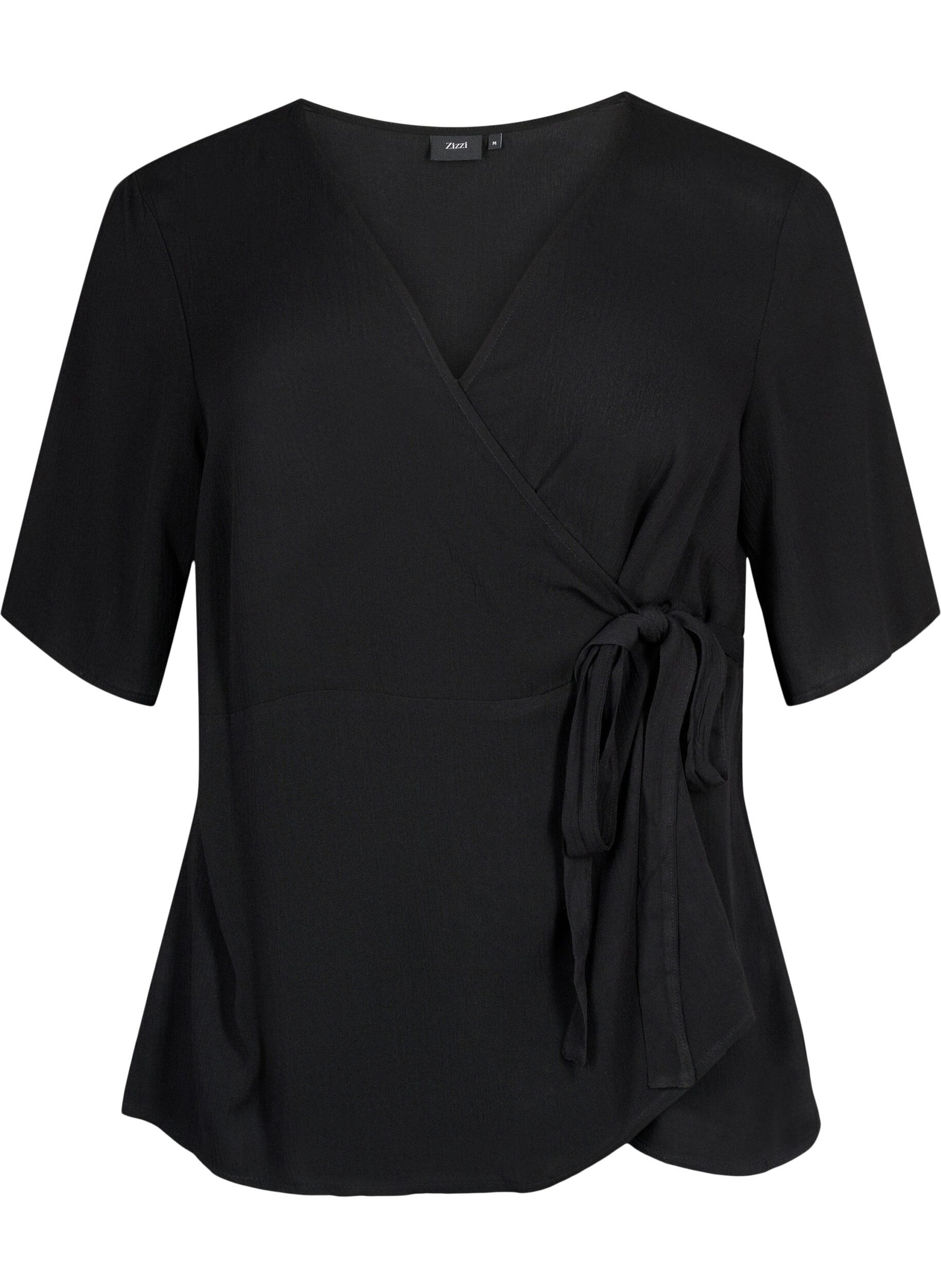 Zizzi Bluse aus Viskose mit Wickel-Optik, Black, Packshot image number 0