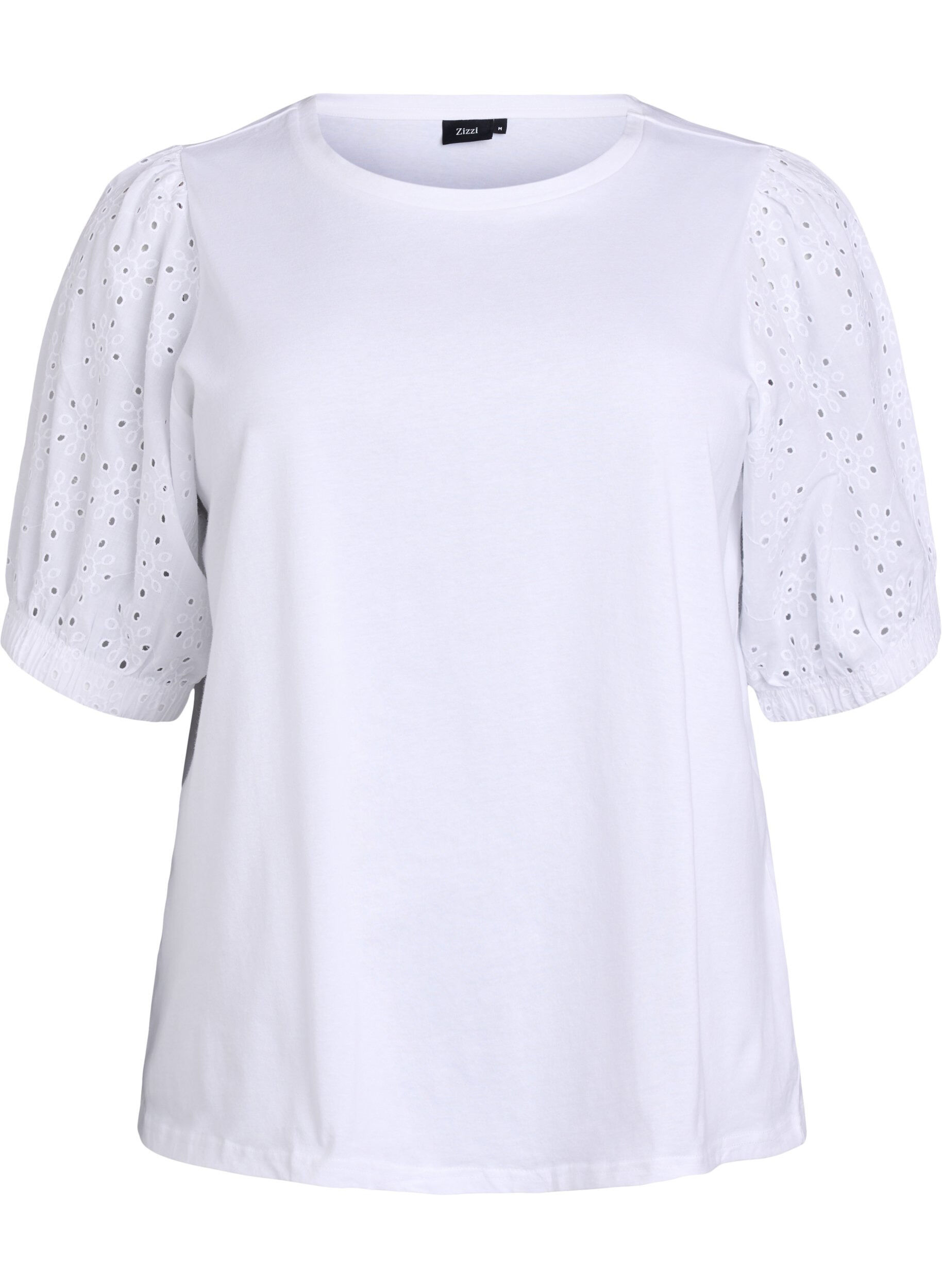 Zizzi T-shirt avec des manches en broderie anglaise, Blanc, Packshot image number 0