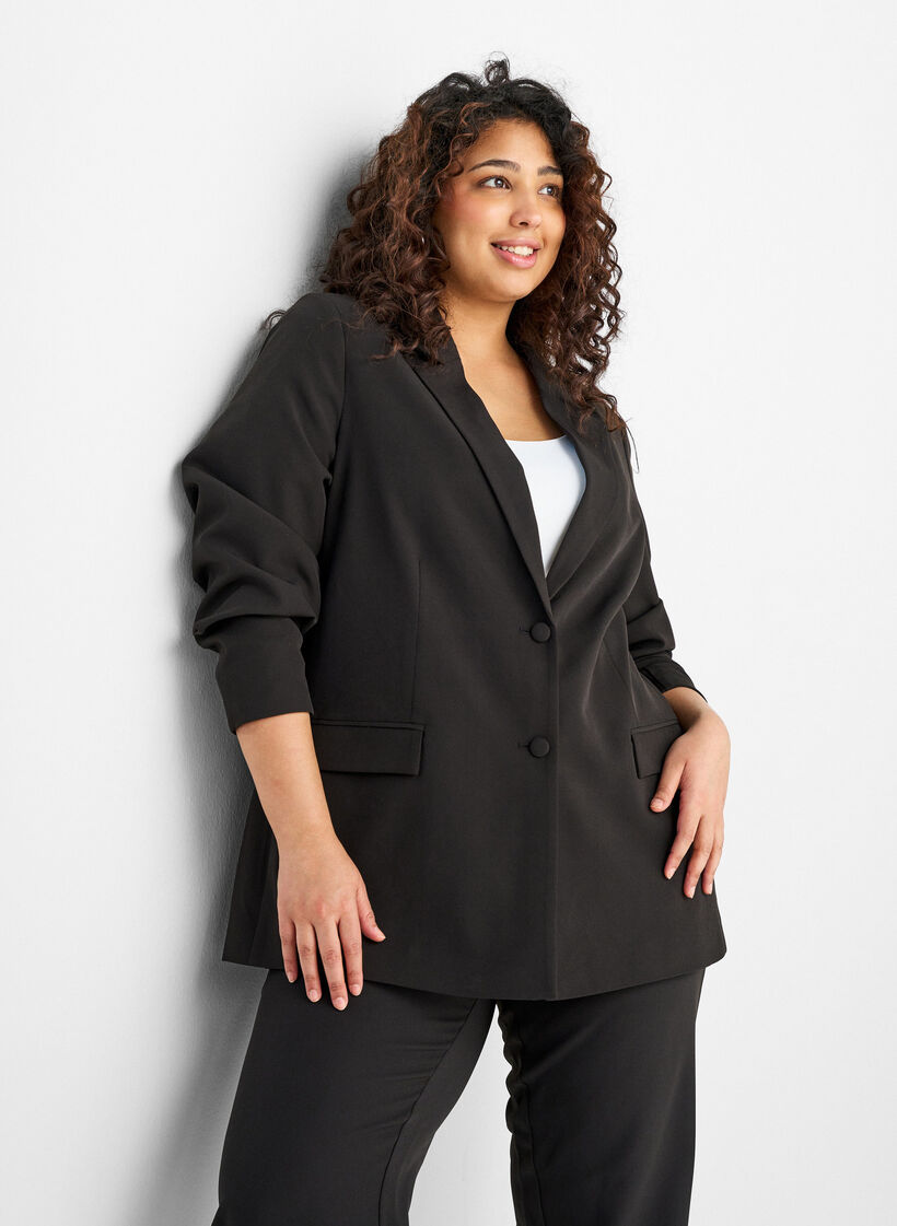 Blazer classique avec fermeture boutonn&eacute;e, Noir, Model image number 3