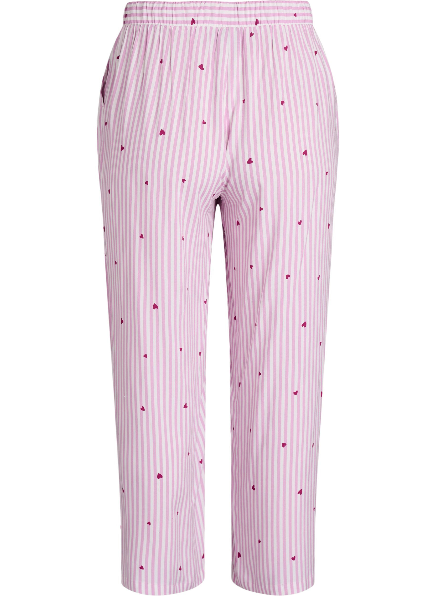Zizzi Pantalon de nuit ample &agrave; rayures et c&oelig;urs, Rose, Packshot image number 1