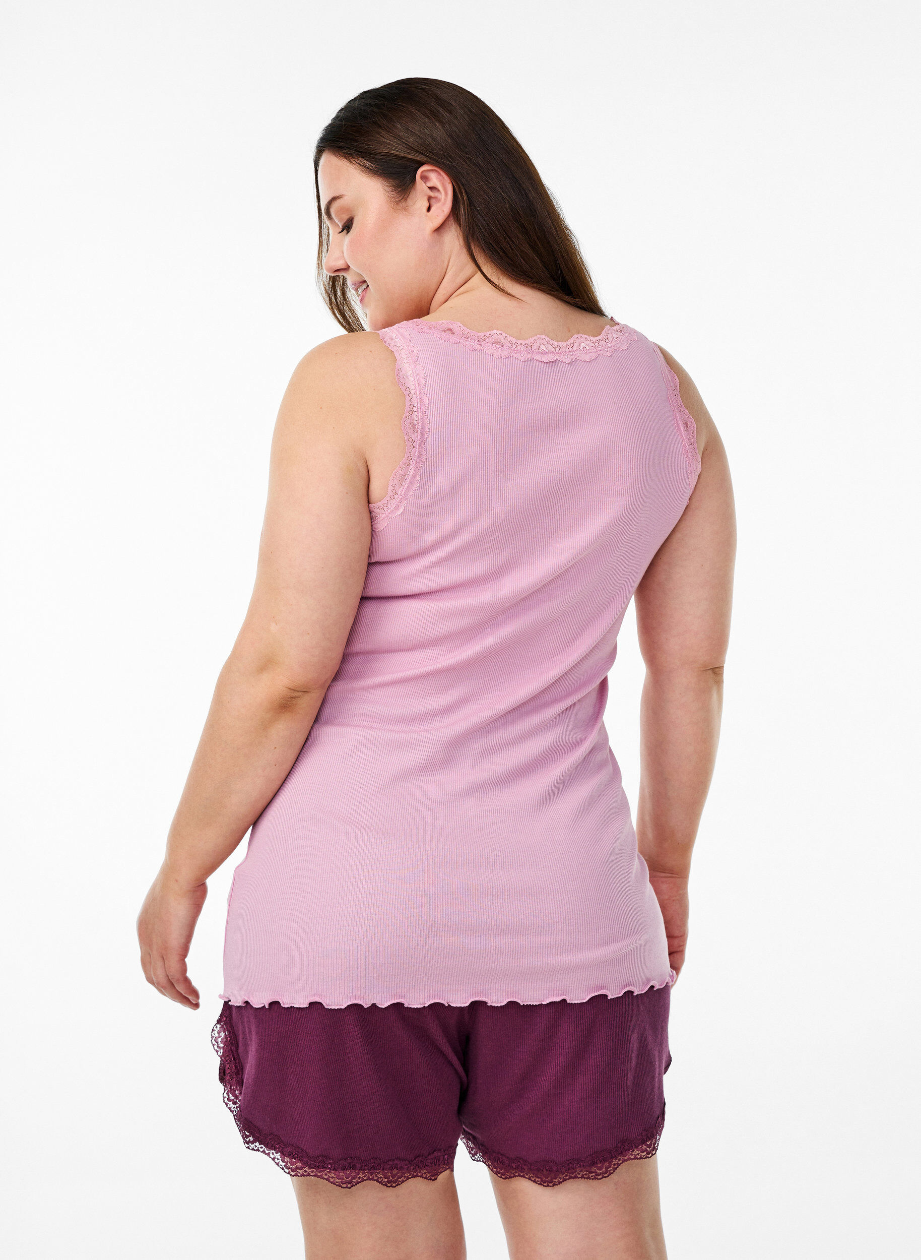 Zizzi Top mit Spitzen, Pink, Model image number 2