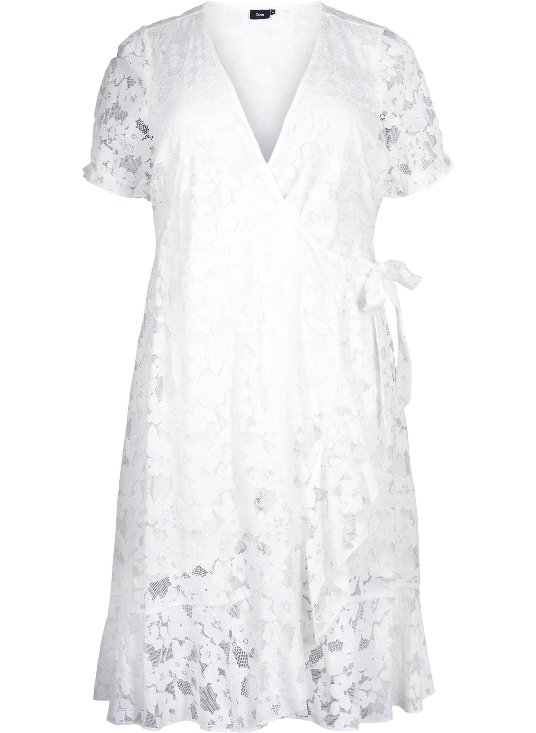 Zizzi Robe cache-c&oelig;ur avec dentelle et manches courtes, Bright White, Packshot image number 0
