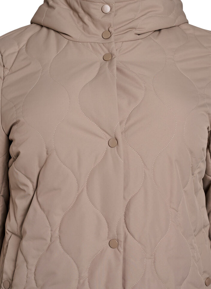 Mittellange Steppjacke mit Kapuze, Braun, Packshot