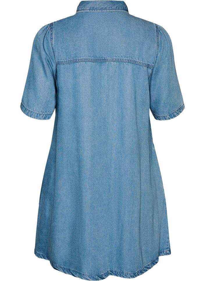Robe en jean en lyocell avec boutons et manches courtes, Bleu Clair, Packshot image number 1