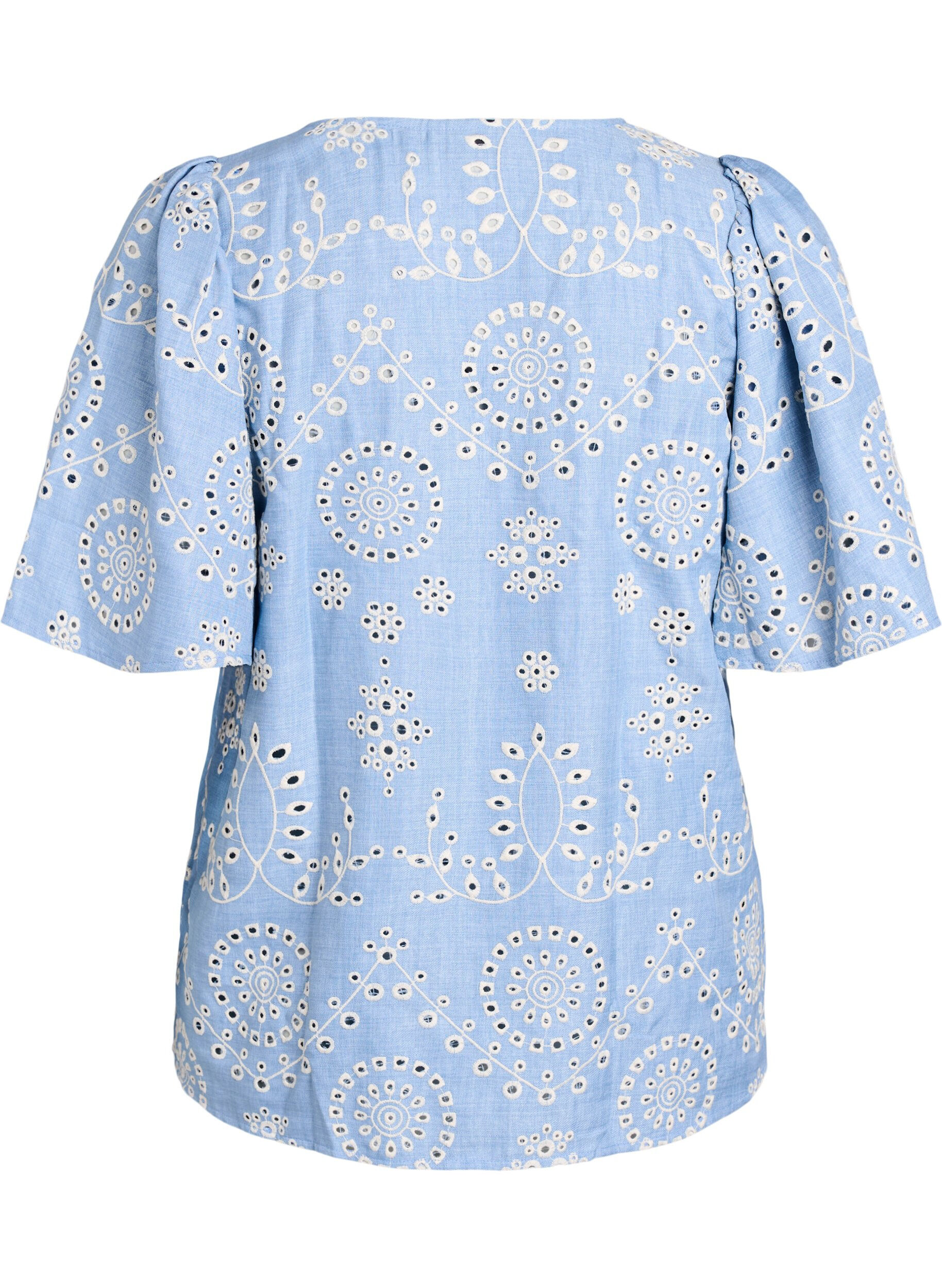 Zizzi Blouse en broderie anglaise avec manches courtes bouffantes, Bleu, Packshot image number 1