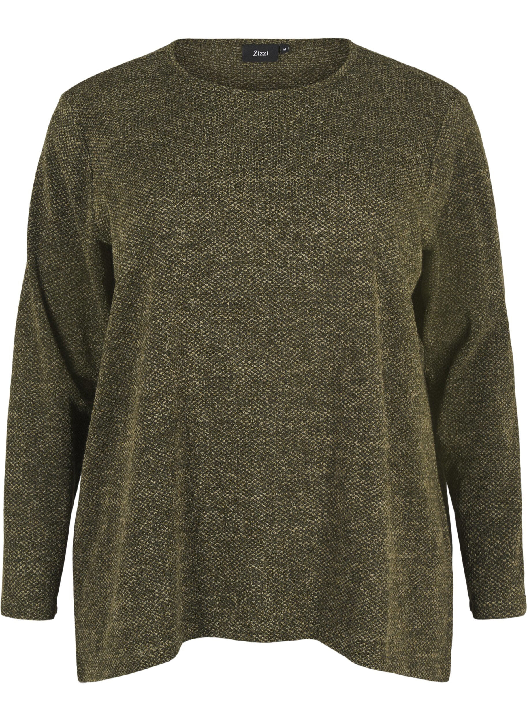 Zizzi Melange Bluse mit rund um den Neck und langen &Auml;rmel, Winter Moss, Packshot image number 0