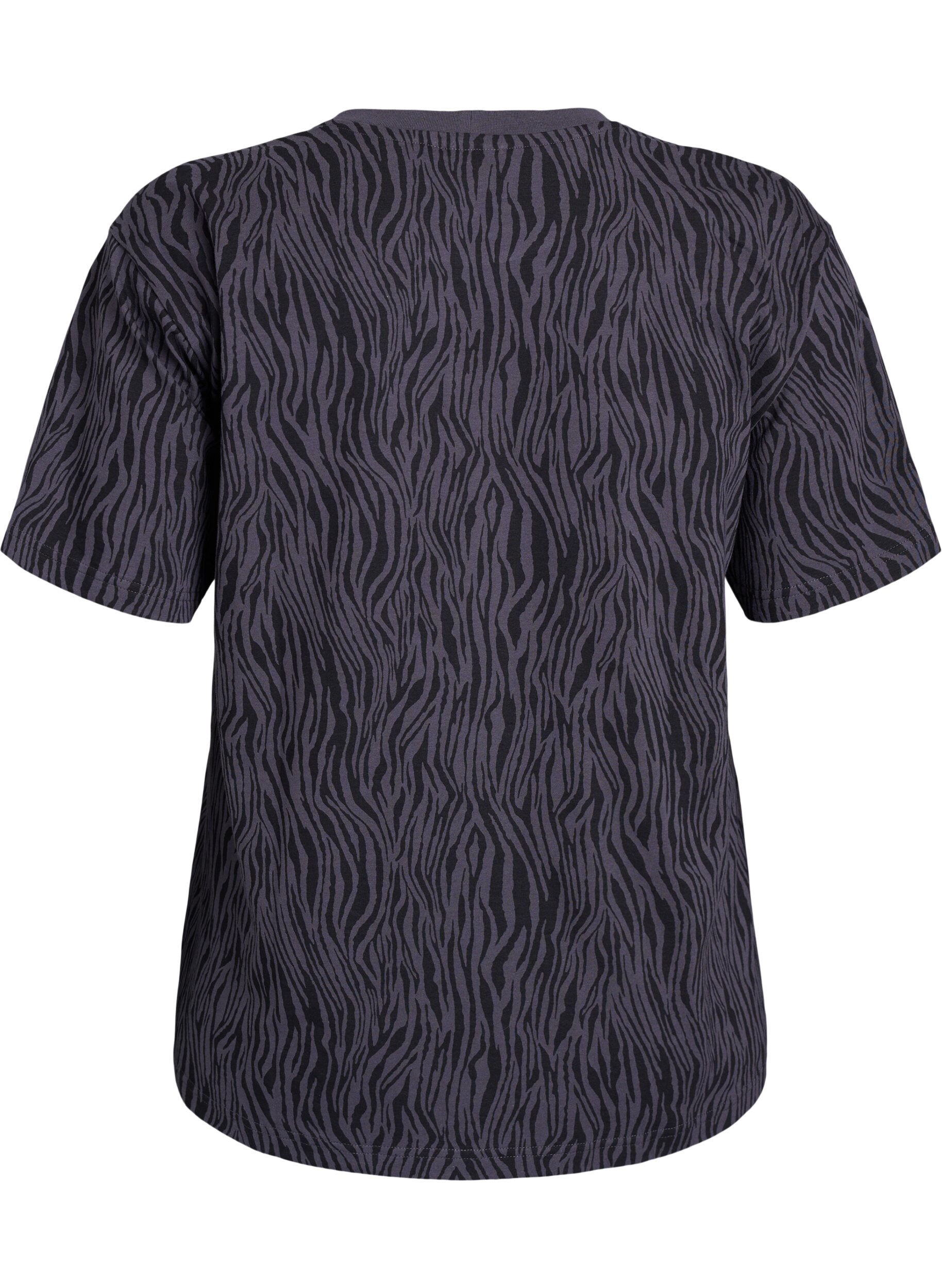Zizzi T-shirt sport en coton bio imprim&eacute; z&egrave;bre, Gris anthracite, Packshot image number 1