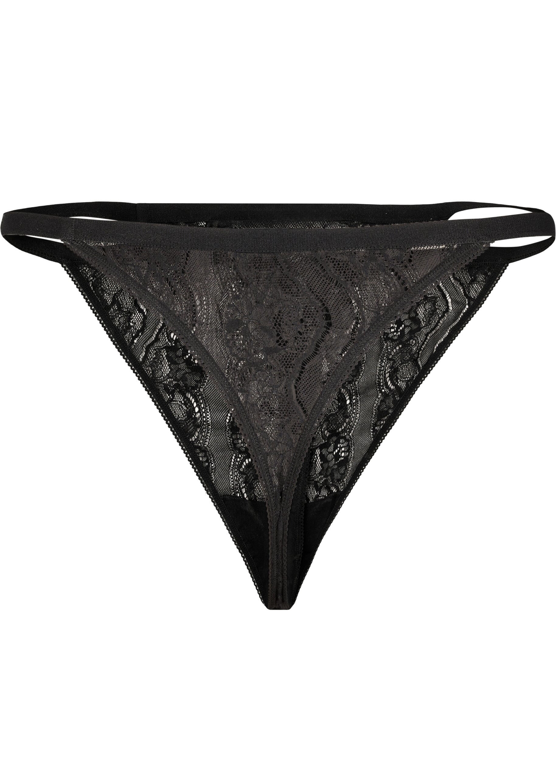 Zizzi String en dentelle avec taille &eacute;lastiqu&eacute;e, Black, Packshot image number 1