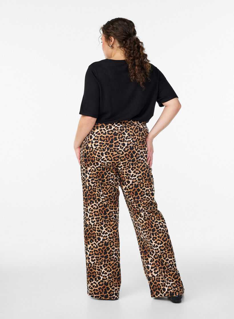 Pantalon coupe droite imprimé léopard, Marron, Model image number 1