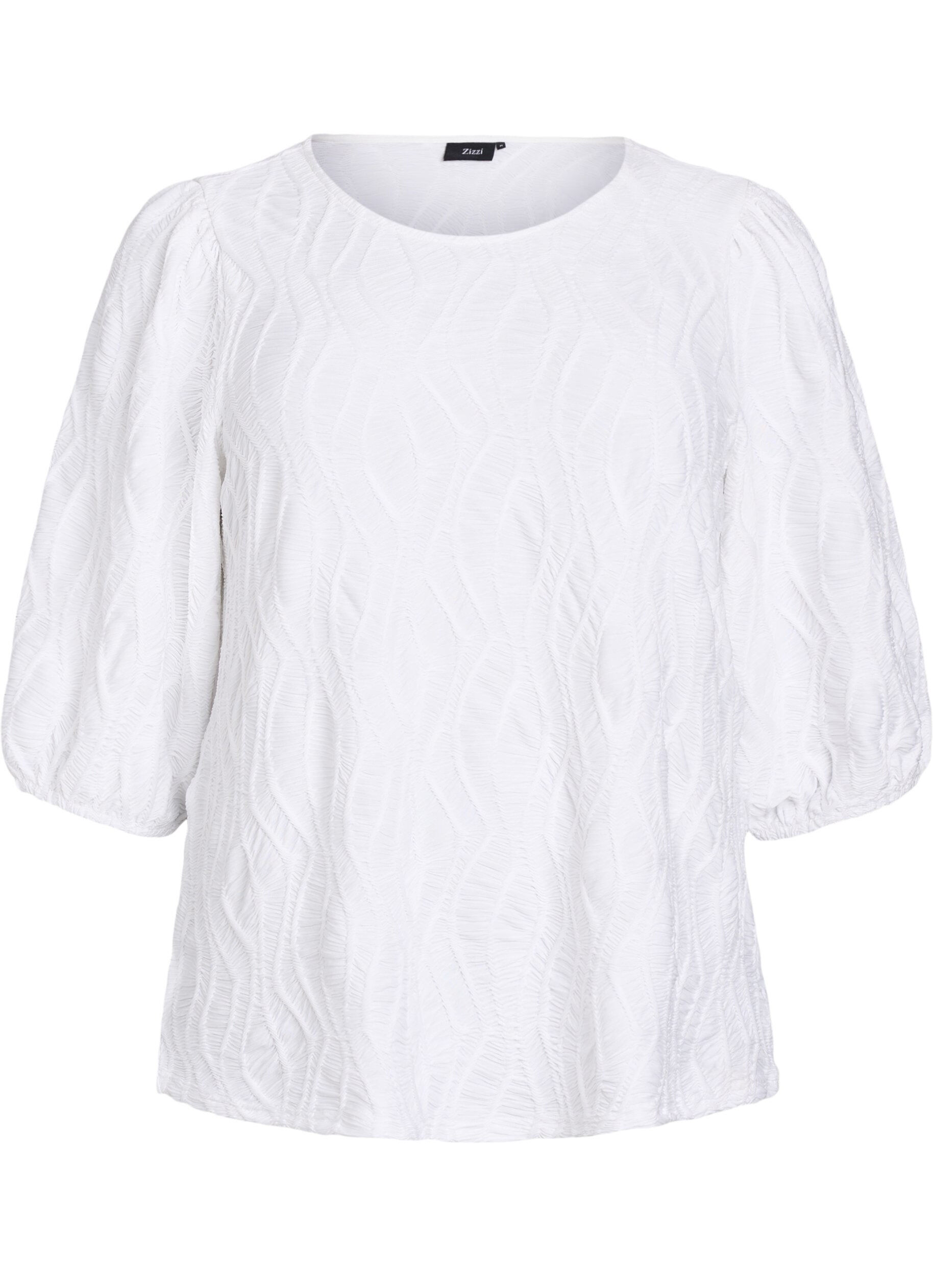 ZizziChemisier avec texture et manches 3/4, Blanc, Packshot image number 0