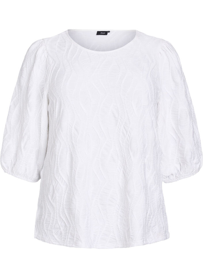 Chemisier avec texture et manches 3/4, Blanc, Packshot image number 0