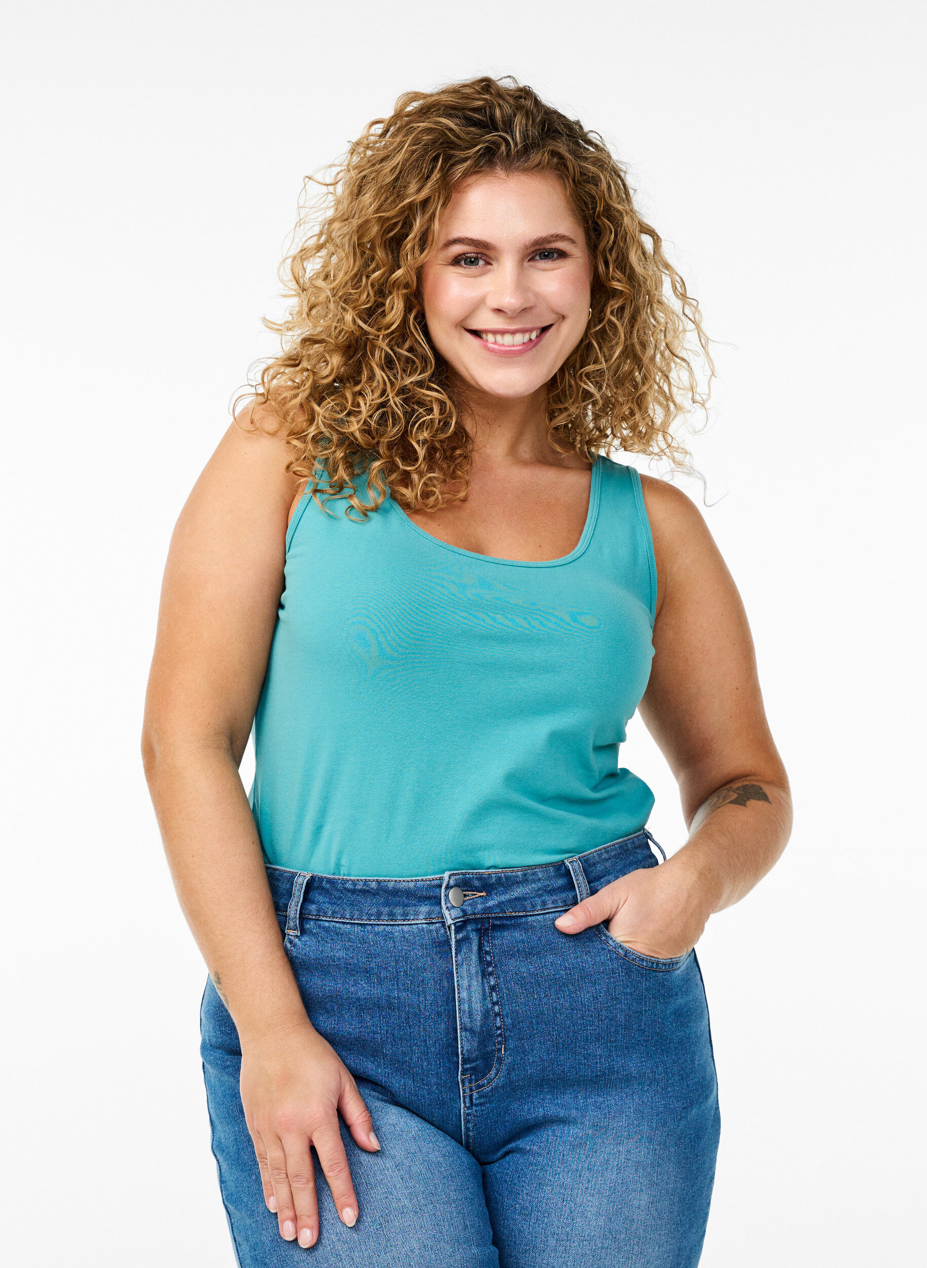 ZizziSolide Farbe Grundoberteil aus Baumwolle, Blau, Model image number 0