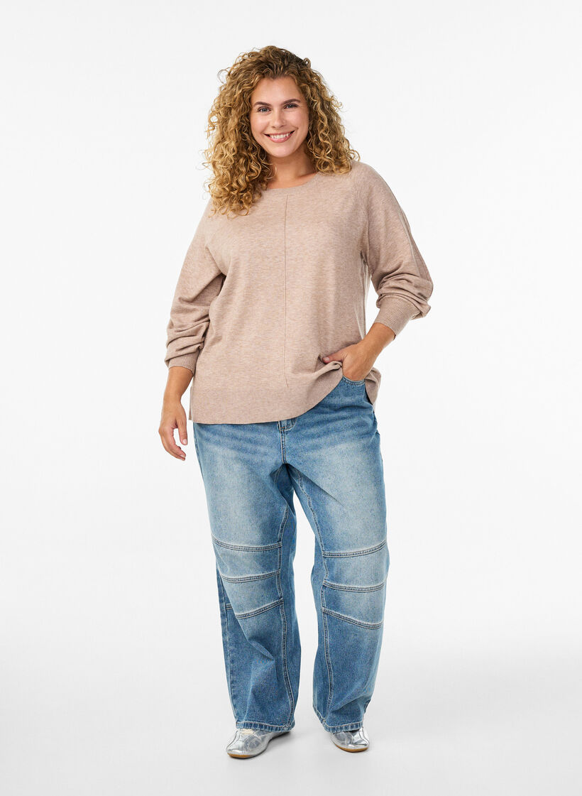 Strickbluse mit Mittelnaht und Raglanärmeln, Beige, Model image number 1