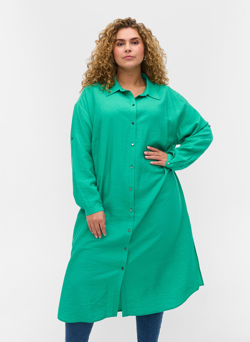 Lange Hemdbluse aus Viskose mit Schlitz, Mint, Model image number 0