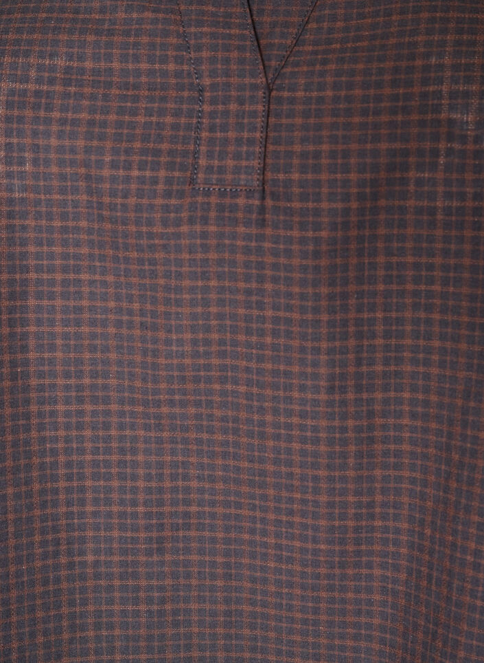 Blouse &agrave; carreaux avec col en V et manches 3/4, Marron, Packshot image number 2