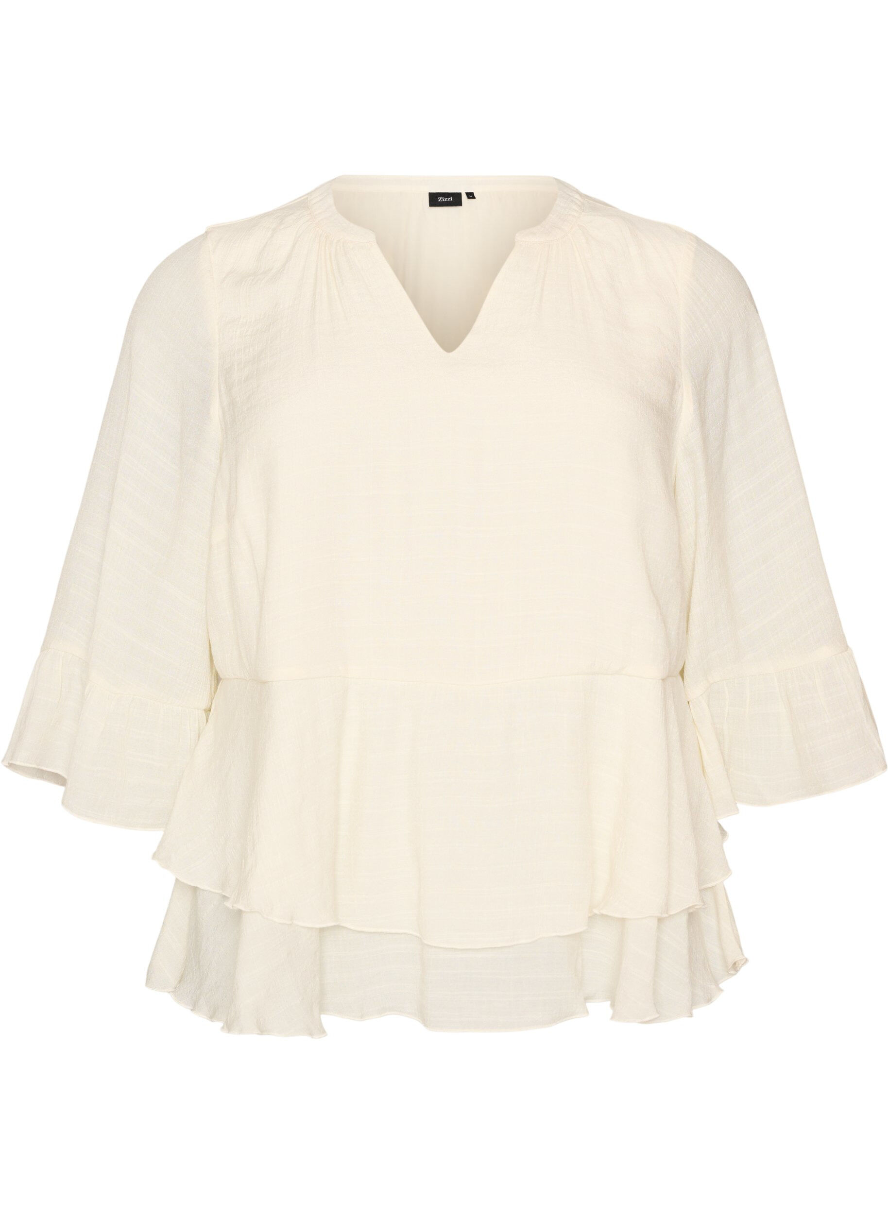 ZizziBluse mit 3/4-&Auml;rmeln und R&uuml;schendetails, Vanille, Packshot image number 0