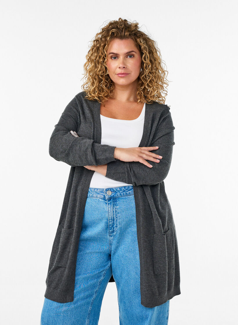 Lange Strickjacke aus einer Viskosemischung, Grau, Model image number 0