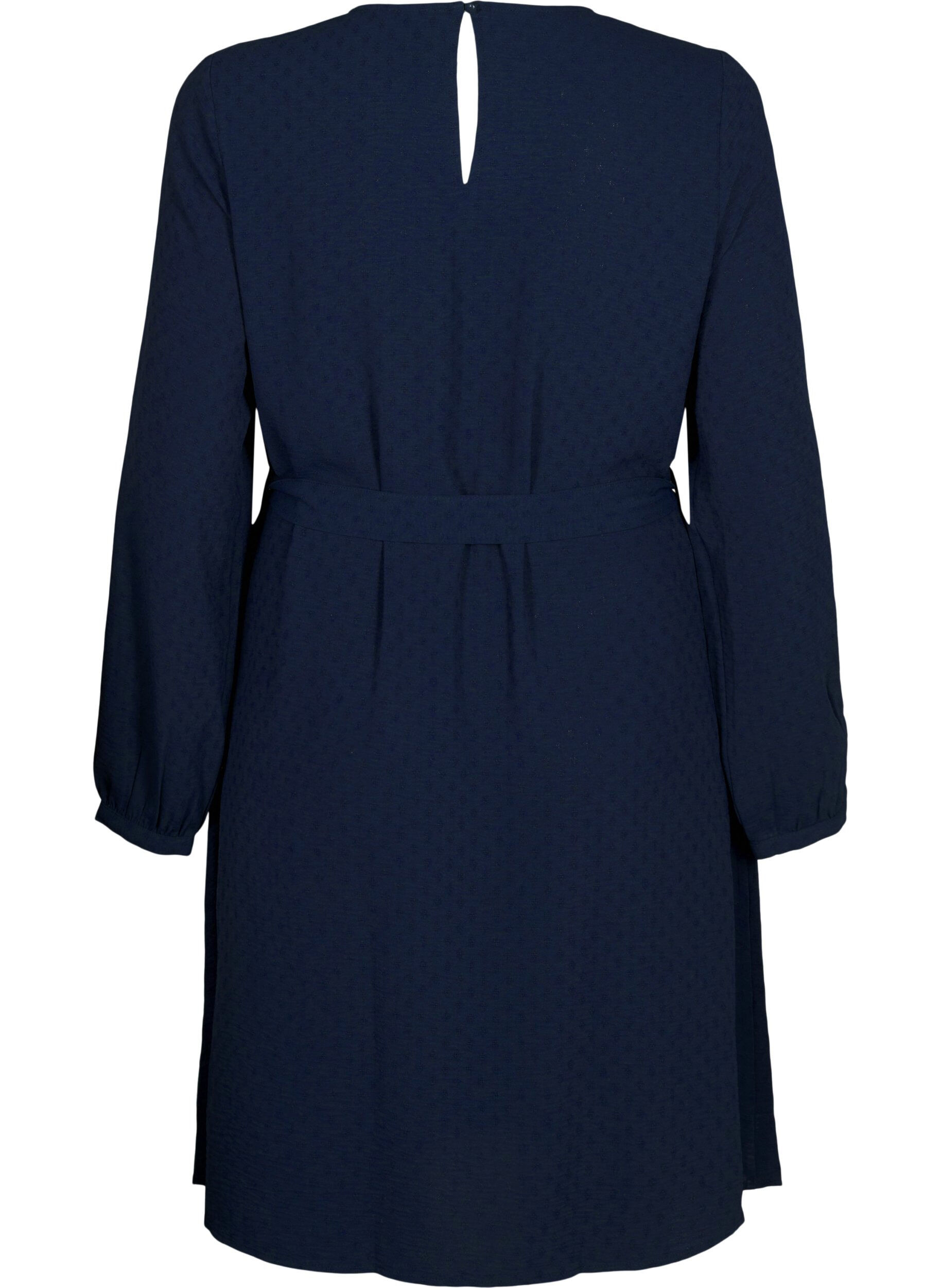 Zizzi Kurzes Kleid mit Struktur und Bindeg&uuml;rtel, Navy Blazer, Packshot image number 1