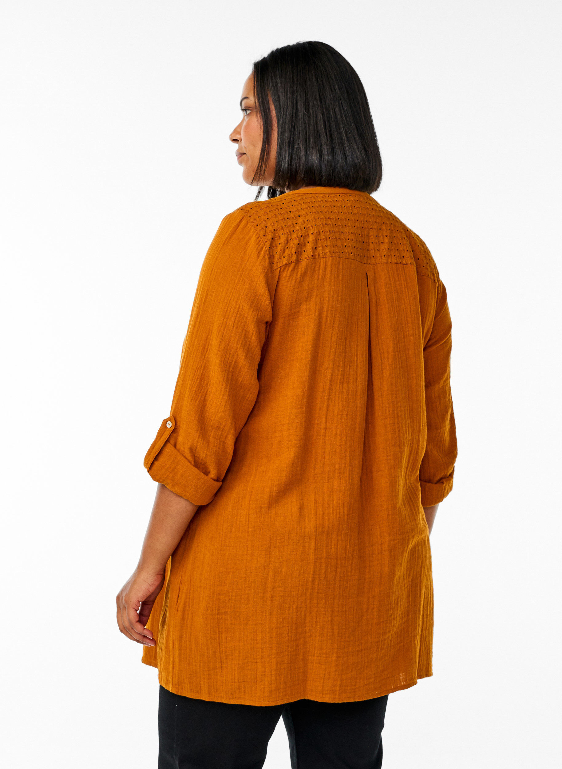 Zizzi Tunika aus Baumwollmusselin mit Broderie Anglaise, Orange, Model image number 2