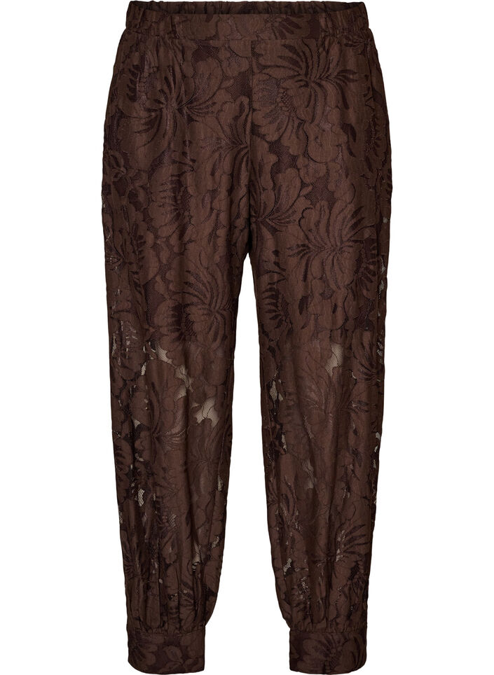 Pantalon ballon en dentelle avec short int&eacute;rieur, Marron, Packshot image number 0