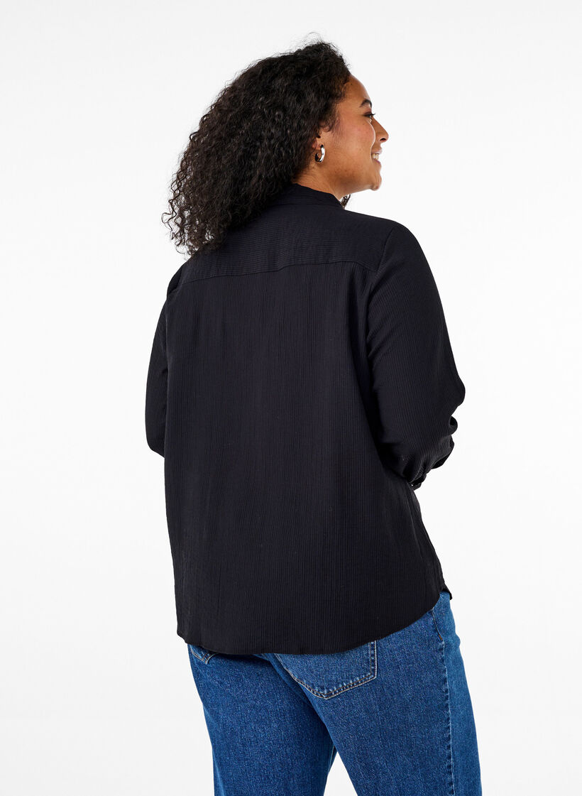 Chemise à texture rayée, Noir, Model image number 2