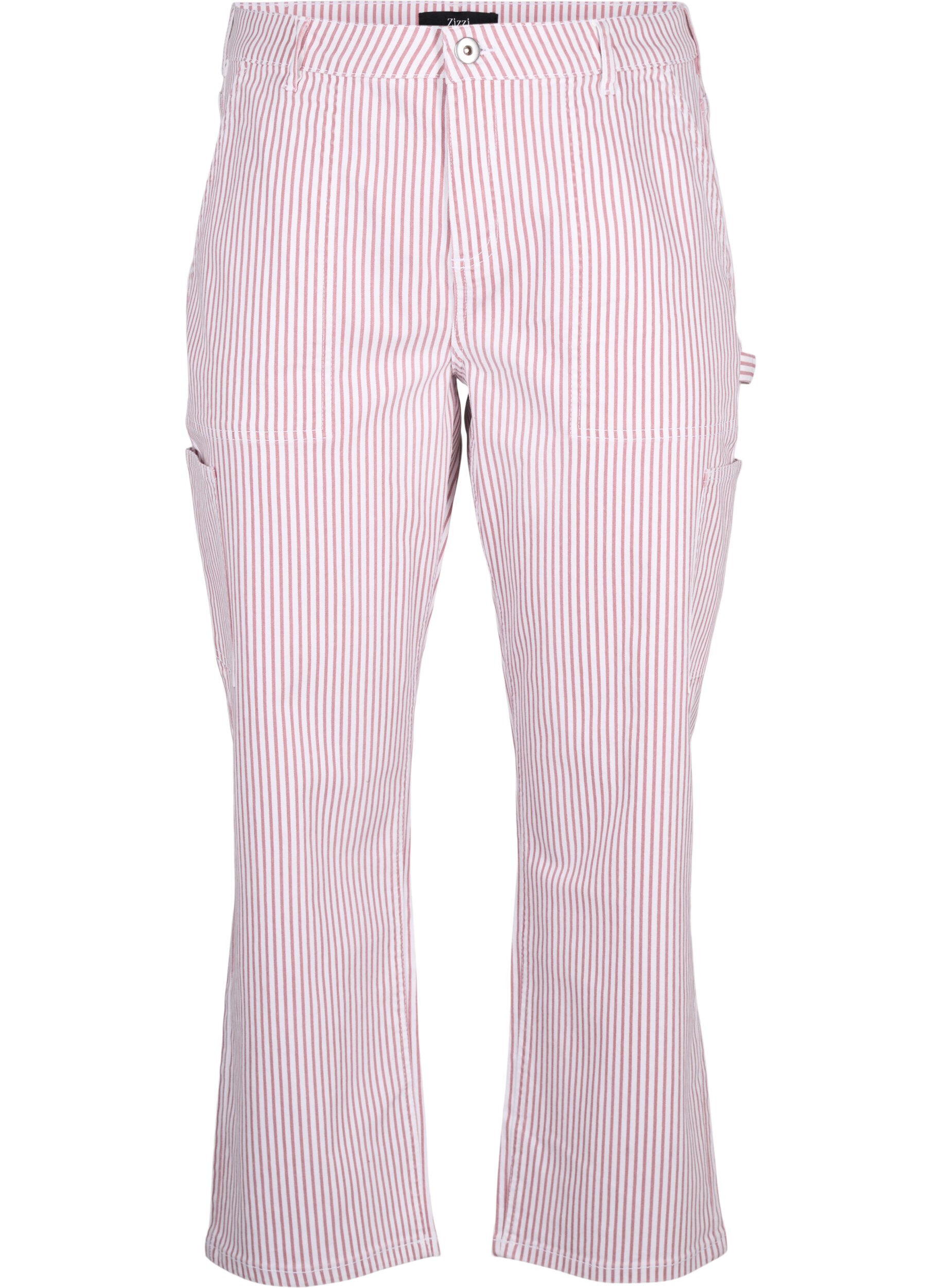 Zizzi Gestreifte Cargo-Jeans mit gerader Passform, Rose White Stripe, Packshot image number 0
