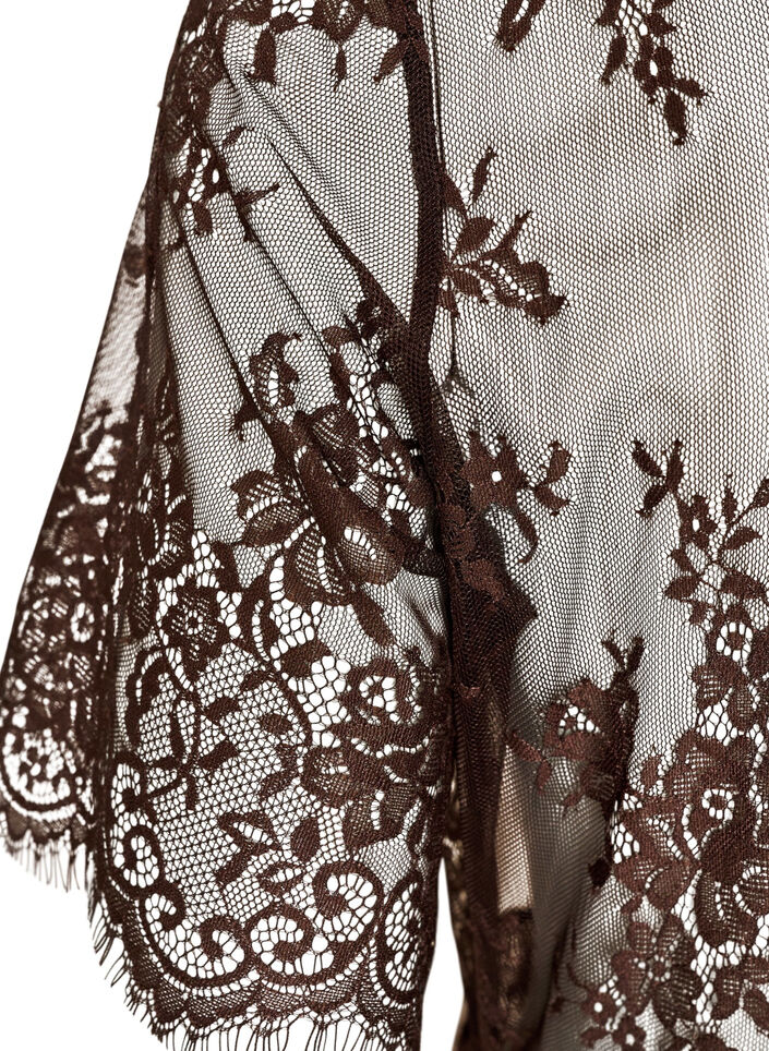 Midikleid aus transparenter Spitze mit kurzen &Auml;rmeln, Braun, Packshot image number 3