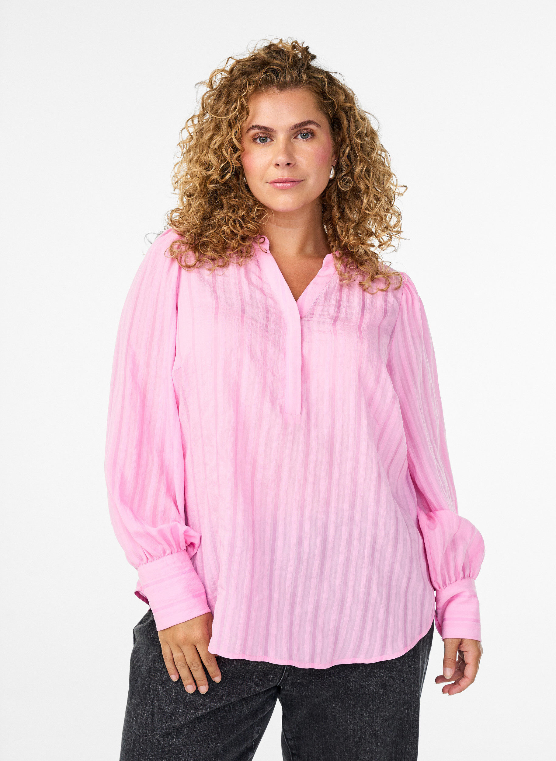 Zizzi Blouse &agrave; rayures verticales, Rose, Model image number 0