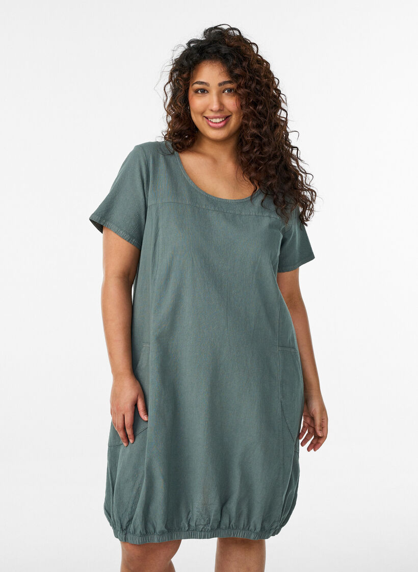 Robe en coton &agrave; manches courtes, Vert fonc&eacute;, Model image number 0