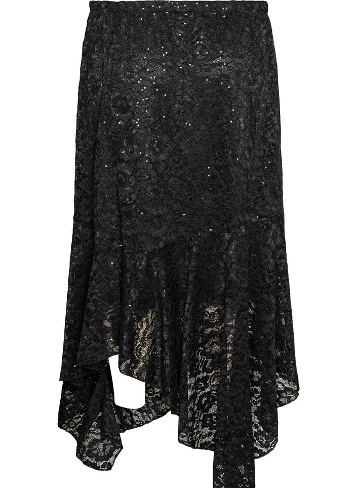 Jupe midi en dentelle avec sequins, Noir, Packshot image number 1