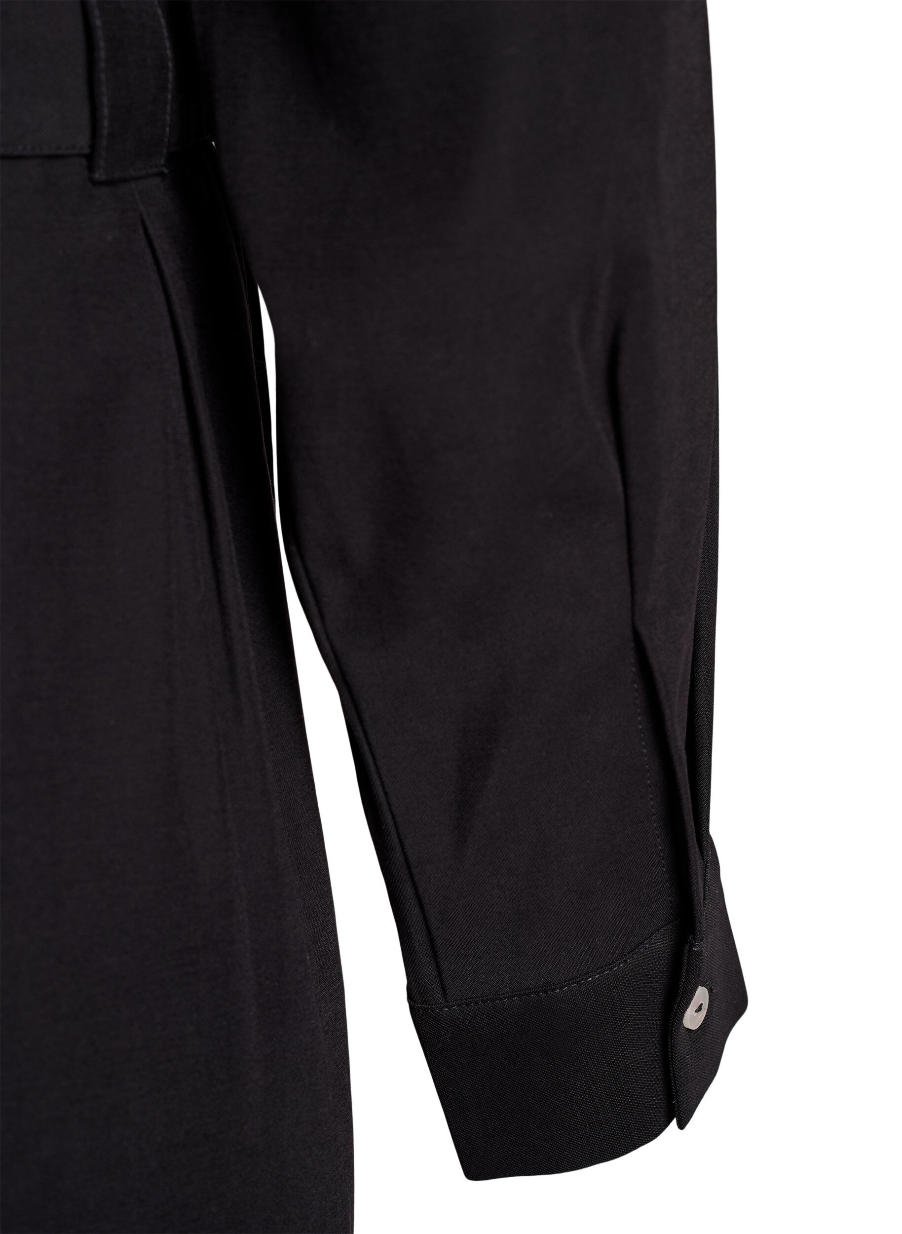 Zizzi Hemdblusenkleid mit Bindeg&uuml;rtel und langen &Auml;rmeln, Schwarz, Packshot image number 3