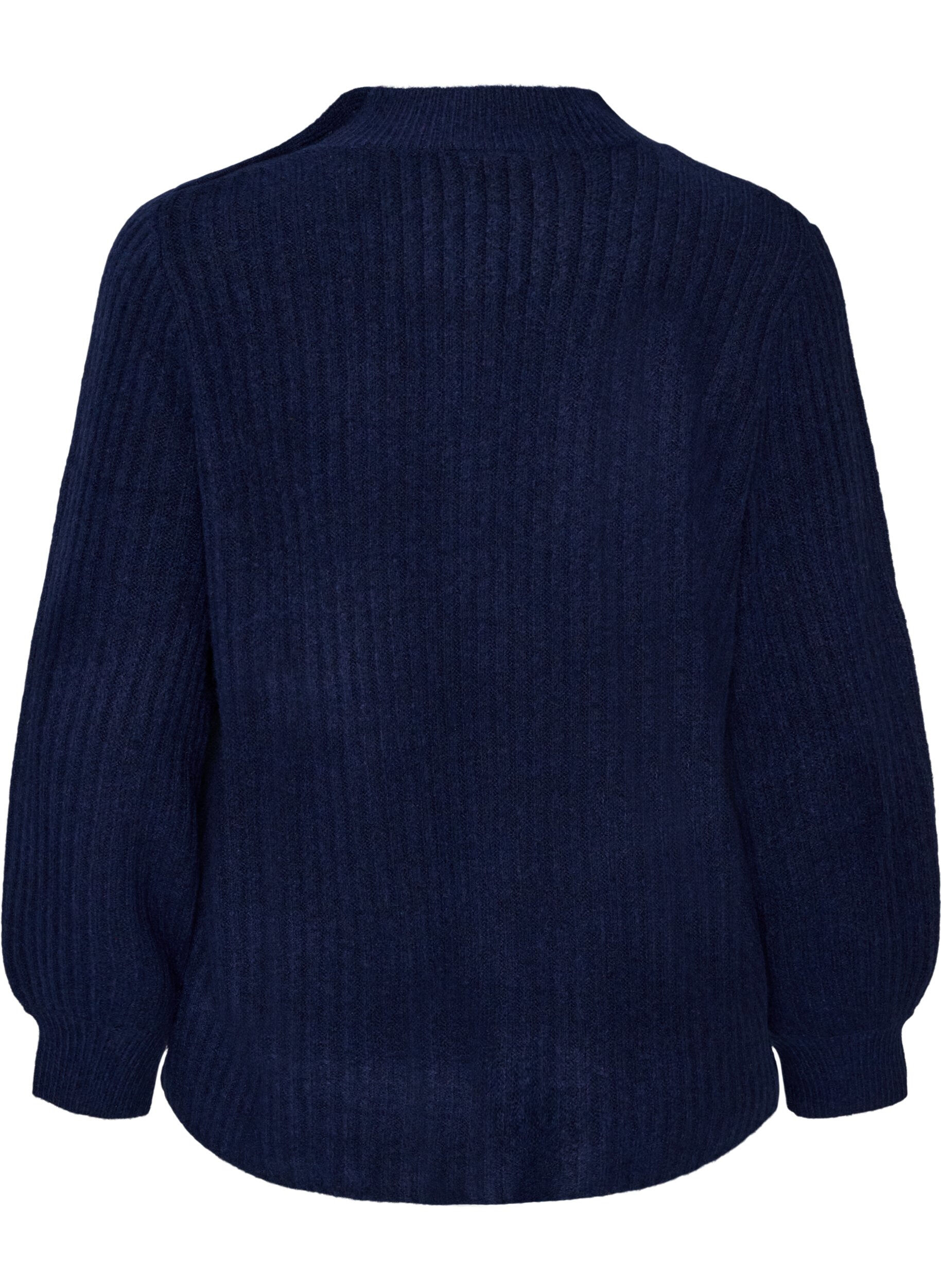 ZizziPullover aus Rippstrick mit Puff&auml;rmeln und Kn&ouml;pfen, Blau, Packshot image number 1