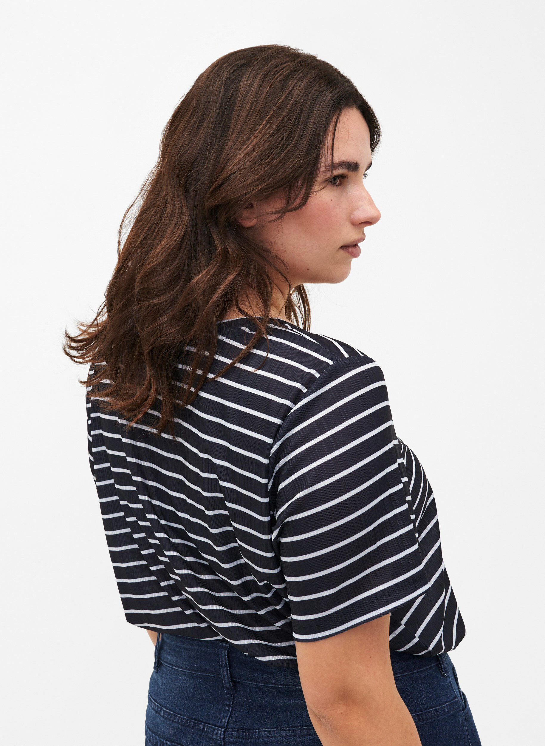 Zizzi FLASH &ndash; T-Shirt mit Streifen, Night S. W. Stripe, Model image number 1