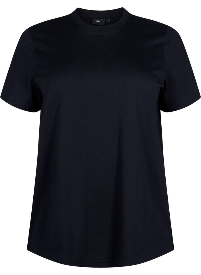 T-shirt basique en coton &agrave; col rond, Noir, Packshot image number 0