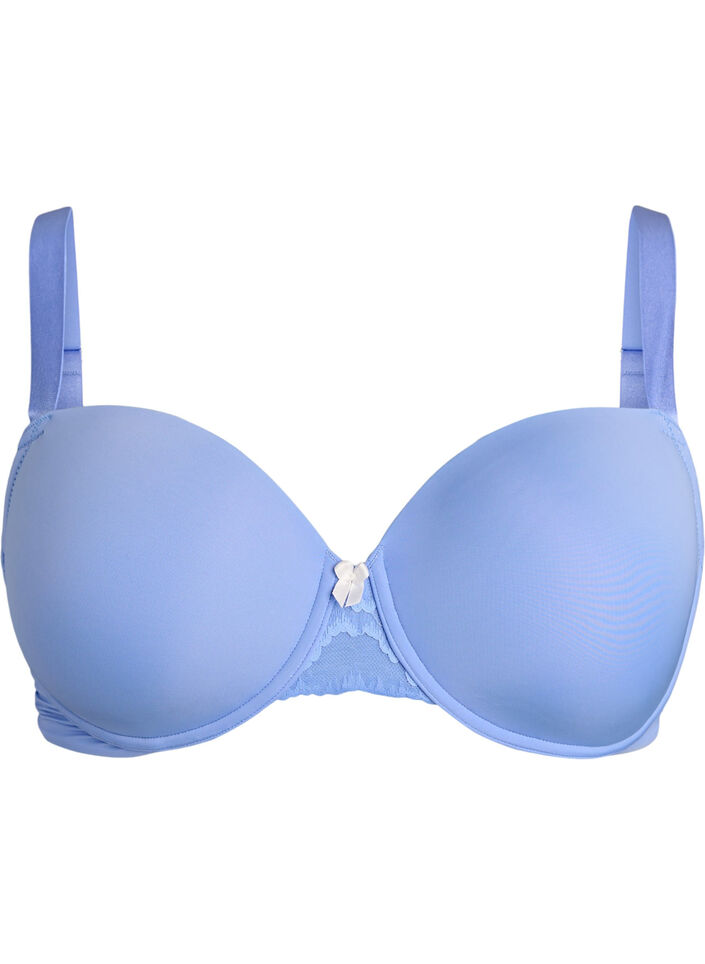 Soutien-gorge moul&eacute; en microfibre avec d&eacute;tail en dentelle et n&oelig;ud, Bleu, Packshot image number 0