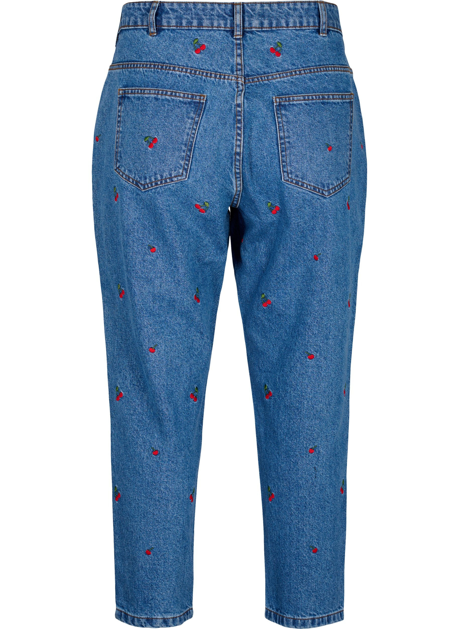 Zizzi Mille Mom Fit Jeans mit Stickerei, Blau, Packshot image number 1