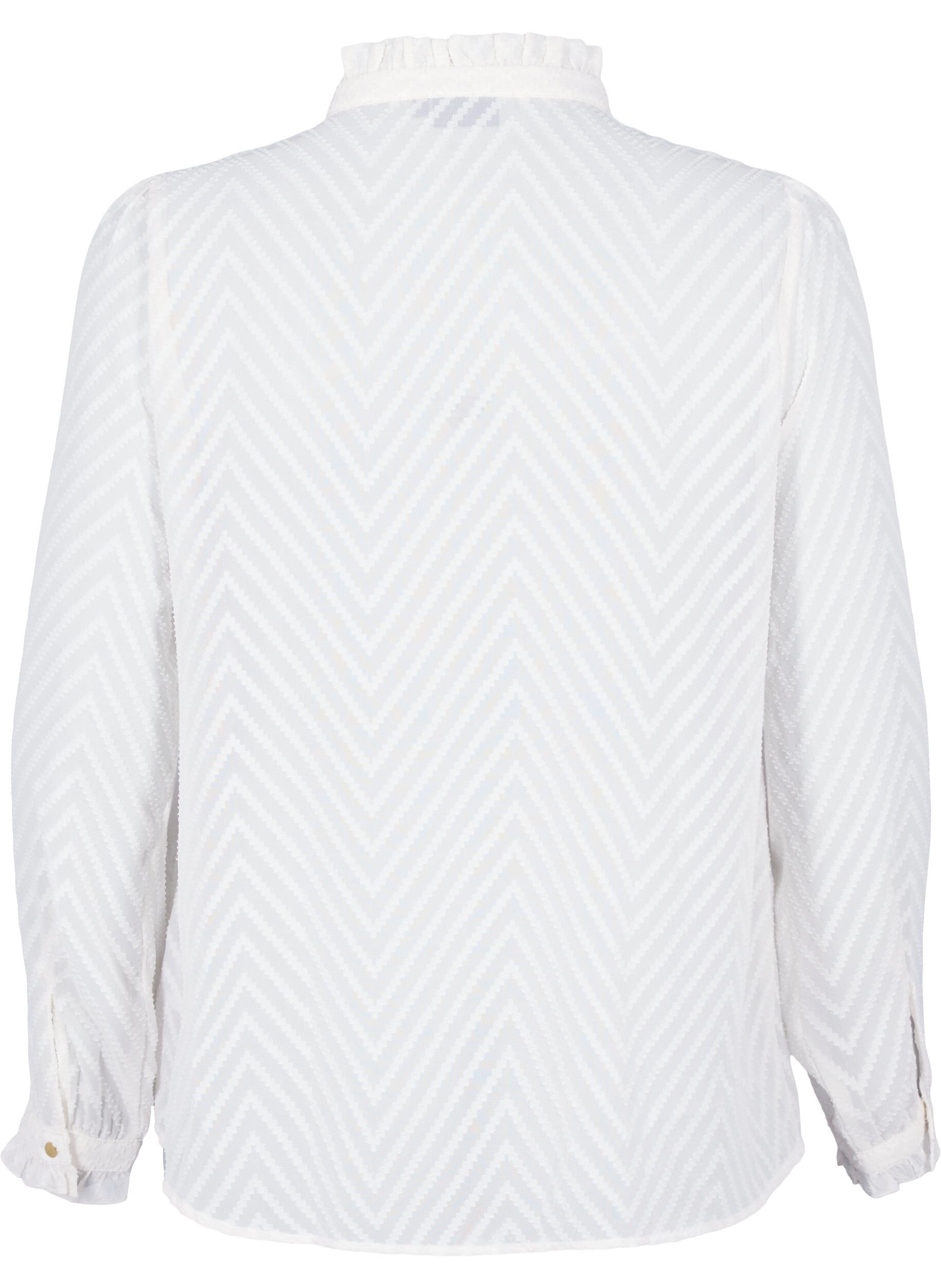 Zizzi Chemisier &agrave; volants et texture &agrave; motifs, Snow White, Packshot image number 1