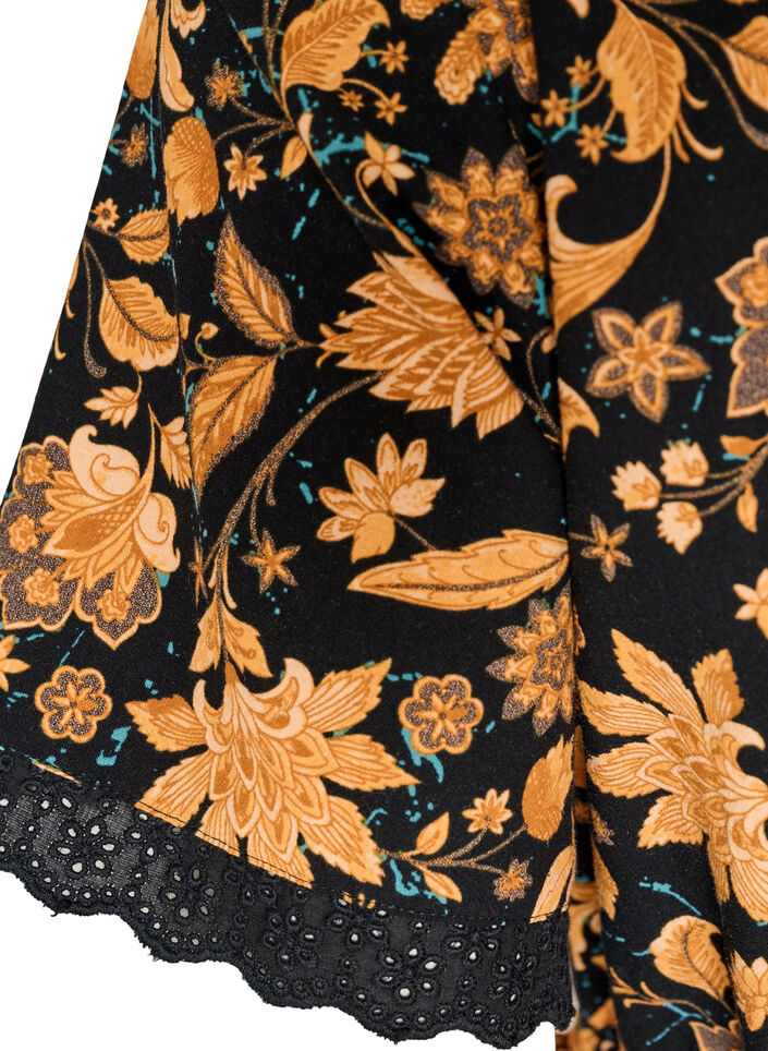 Blouse fleurie en coton avec lien &agrave; nouer, Orange, Packshot image number 4